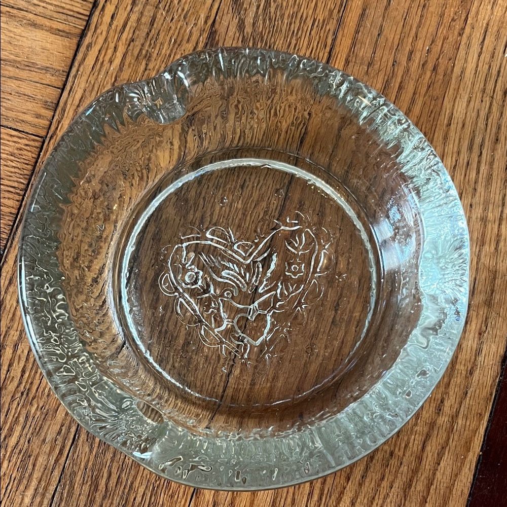 Vintage Glass Ashtray with Heart and Bird Nuline Ashtray Wheaton folk dutch